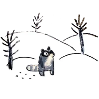 ☃️ 9d7bf79d guaxinim, inverno, neve, animal, floresta, natureza, desenho telegram sticker