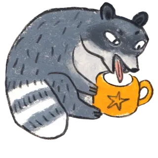 ☕ ae04f4b8 guaxinim, café, animal, fofo, desenho animado, caneca, estrela telegram sticker
