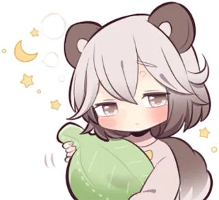 🌙 e0367715 Anime, Kawaii, Imut, Chibi, Mengantuk, Bantal, Beruang whatsapp sticker