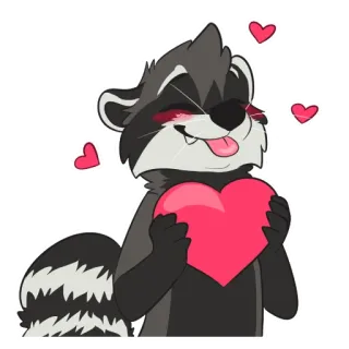❤ 4f607230 procione, cuore, amore, carino, animale, cartone animato telegram sticker