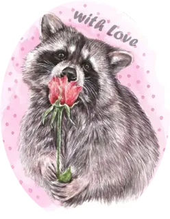 ❤️ ebe88abb with Love 너구리, 사랑, 장미, 동물, 귀여운 telegram sticker