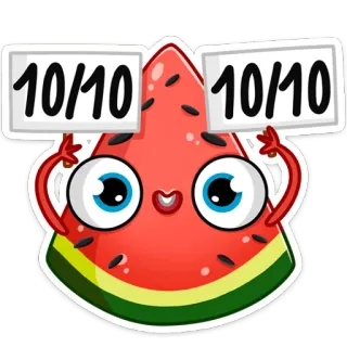 👍 cb4162fc 10/10 10/10 スイカ, ステッカー, 評価, 満点, 可愛い, 食べ物 telegram sticker