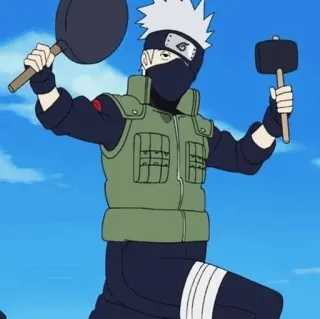 🎲 171cac8e Kakashi Naruto Kakashi, Naruto, anime, cartoon, ninja, frying pan, mallet, funny telegram sticker