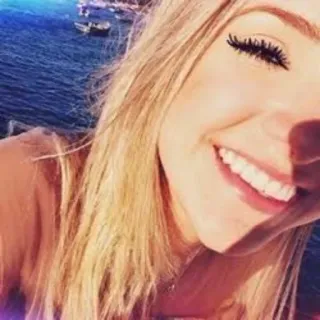 😂 bba215ea woman, smiling, portrait, blonde hair, sea, sunny, female telegram sticker