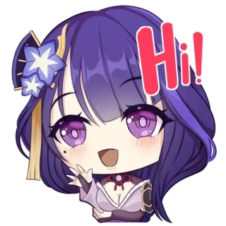 👋 710ddf5c Raiden Shogun Genshin Impact Hi! アニメ, 原神, 雷電将軍, ゲーム, 可愛い, ちび telegram sticker