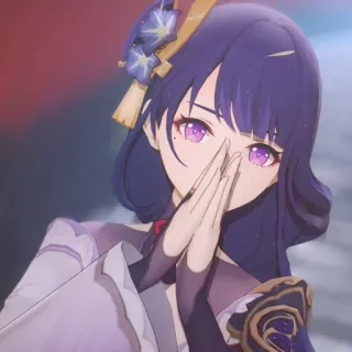 🙏 a710f582 Raiden Shogun Genshin Impact アニメ, ビデオゲーム, 原神, 雷電将軍, キャラクター, 紫髪, 紫色の目 telegram sticker