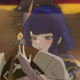 ☺️ 3a73c780 Raiden Shogun Genshin Impact 애니메이션, 비디오 게임, 여성, 포옹, 커플 telegram sticker