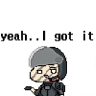 😒 67fc1734 yeah...I got it kask, pixel art, żołnierz, wojsko, ekwipunek whatsapp sticker