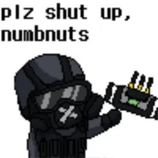 😠 b68ca5c1 plz shut up, numbnuts Zamknij się, Głąb, Obraźliwe, Obraza, Kask, Pixel art whatsapp sticker