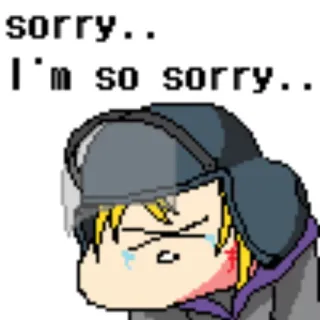 😢 d6c522df sorry.. I'm so sorry.. pixel art, płacz, kask, przeprosiny, krew, smutny whatsapp sticker