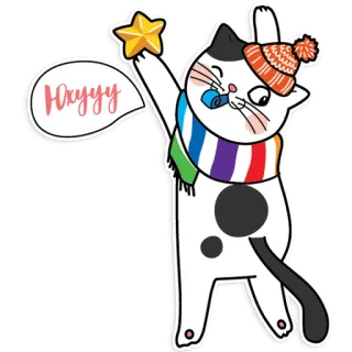 🥳 42e96a41 Юхууу кот, звезда, мультфильм, наклейка, радуга, шляпа, праздник telegram sticker