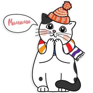 🙏 cf148721 Мимими кот, радуга, милый, шарф, шляпа, зима, мультфильм telegram sticker