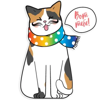 😝 d90eff5c Вот тебе! кот, радуга, шарф, милый, наклейка, пузырь речи telegram sticker