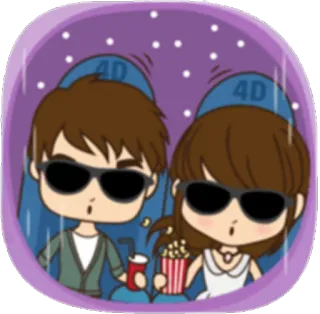 👫 b87de5a1 4D Kreskówka, Para, Film, Popcorn, 4D telegram sticker