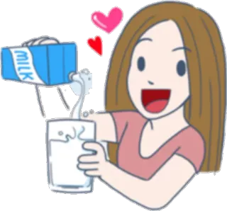 🍶 5537f839 MILK mleko, dziewczyna, kreskówka, napój, picie, nalewanie telegram sticker