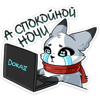😴 6f6bd396 А СПОКОЙНОЙ НОЧИ cat, laptop, goodnight, crying, scarf, dokaii telegram sticker