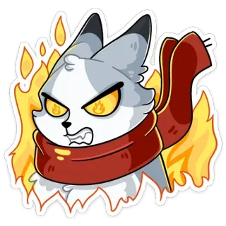 🤬 9a85549d cat, angry, fire, scarf, cartoon, feline telegram sticker