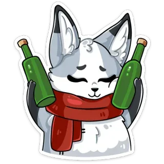 🍾 ea677b24 fox, scarf, alcohol, bottles, cute, animal, drinking telegram sticker