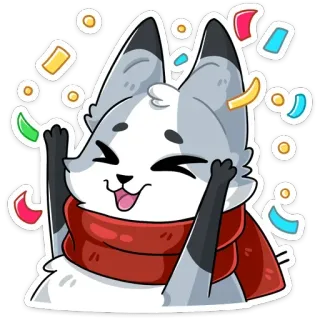 🥳 fdee8965 celebration, fox, animal, kawaii, cute, confetti, scarf telegram sticker