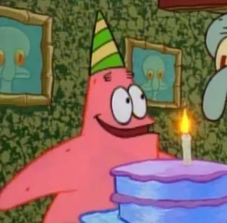 🌟 55b09676 Patrick Star SpongeBob SquarePants Patrick Star, birthday, cake, cartoon, party hat, SpongeBob SquarePants telegram sticker