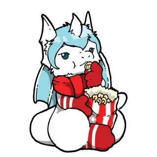 🍿 9fa6b92d furry, dragón, palomitas, bufanda, lindo, dibujos animados, comiendo, snack whatsapp sticker