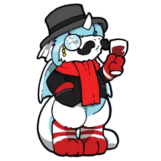 🎩 bd68eaa6 Dibujo animado, Personaje, Bebiendo, Lindo, Antropomórfico, Monóculo, Bufanda, Sombrero whatsapp sticker