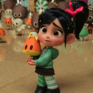 🥨 1ec793dd Vanellope von Schweetz Wreck-It Ralph Vanellope, Ralph Spaccatutto, Disney, animazione, personaggio, triste, caramella telegram sticker