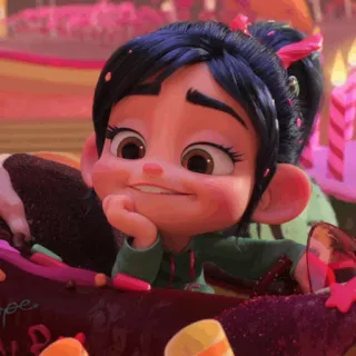 🥨 f077b4ce Vanellope von Schweetz Wreck-It Ralph Vanellope, Ralph Spaccatutto, Disney, Personaggio, Cartone animato, Dolce, Carino telegram sticker