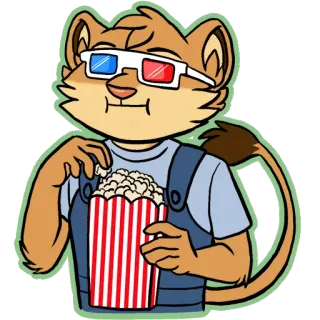 😎 0f33d09b león, palomitas, gafas 3D, dibujos animados, animal, snack whatsapp sticker