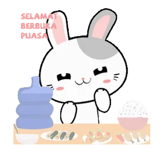 ☺️ 01687c56 SELAMAT BERBUKA PUASA lapin, dessin animé, nourriture, célébration, fêtes islamiques, Ramadan, Buka Puasa telegram sticker