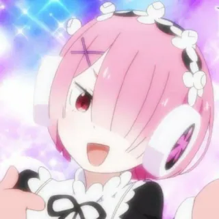 💗 6bc1f57f Ram Re:Zero アニメ, 可愛い, ピンク髪, メイド, カートゥーン, ラム, Re:ゼロ whatsapp sticker