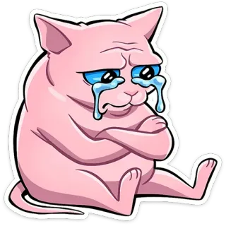 😭 744dbb35 고양이, 슬픈, 울음, 분홍색, 밈, 스티커 telegram sticker