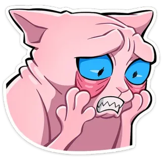 🫣 bff38b34 고양이, 괴로운, 걱정하는, 화난, 만화, 동물, 분홍색, 이모티콘 telegram sticker