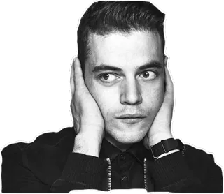 😣 339f5063 Rami Malek นักแสดง, คนดัง, รามี มาเลก, ภาพเหมือน, ขาวดำ, หู telegram sticker