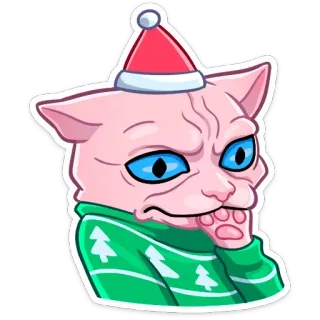 🙊 03f3ce4c 고양이, 크리스마스, 산타 모자, 스웨터, 귀여운, 동물, 휴일 telegram sticker