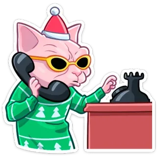 ☎️ 25434cbf 고양이, 크리스마스, 전화, 스웨터, 안경, 산타 모자, 심술궂은 telegram sticker