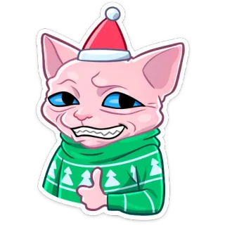 👍 63323ea6 고양이, 크리스마스, 산타 모자, 못생긴 스웨터, 좋아요, 밈, 웃긴 telegram sticker