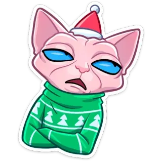 😕 e29b573d 고양이, 크리스마스, 산타 모자, 스웨터, 동물, 만화, 휴일 telegram sticker