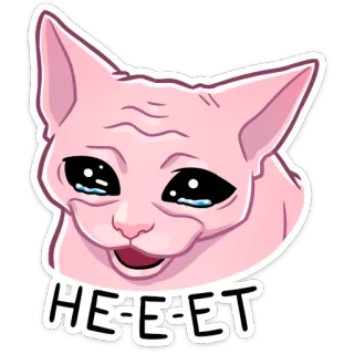 🙅‍♂️ ca10650e HEEHEE chat, drôle, mème, triste, pleurs, chat sans poil telegram sticker