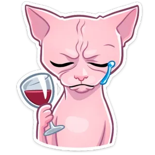 🍷 f8484386 chat, vin, triste, pleurer, chat sphynx, emoji telegram sticker