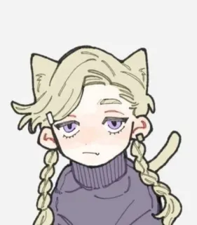🙁 19c98c8a Anime, Katzenmädchen, Katzenohren, Zöpfe, lila Pullover telegram sticker