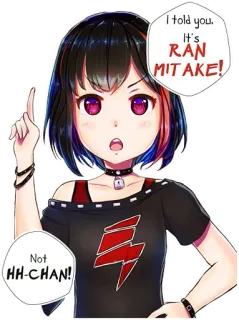 ☝ 0d0ebcc2 Ran Mitake I told you. It's RAN MITAKE!
Not HH-CHAN! 动漫, 漫画, 女孩, 乐队, 偶像, 指着 telegram sticker
