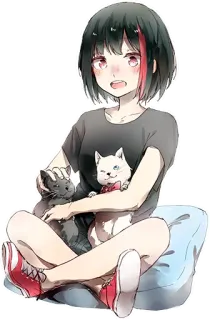😸 81512295 动漫, 女孩, 猫, 宠物, 可爱, 红色, 脸红 telegram sticker