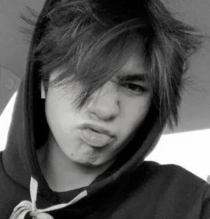 ⚫️ a9018aeb เด็กผู้ชาย, วัยรุ่น, เสื้อฮู้ด, ภาพเหมือน, ขาวดำ, ใบหน้า, หนุ่ม, คน telegram sticker