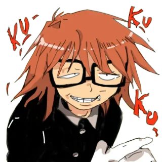 😜 62969927 Ku Ku Ku Anime, Mangá, Personagem, Óculos, Ardiloso, Sorriso malicioso, Cabelo laranja whatsapp sticker