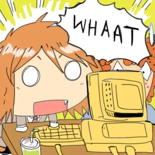 😩 e6b635b8 WHAAAT desenho animado, surpreso, computador, anime, chocado, exclamação, expressão whatsapp sticker