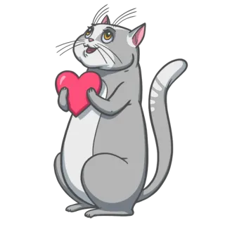 ❤️ e81d94cb cat, heart, love, animal, cartoon, gray cat, cute telegram sticker
