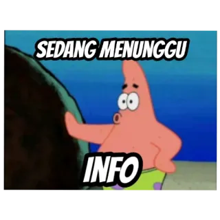 🤙 f169f239 Patrick Star SpongeBob SquarePants SEDANG MENUNGGU
INFO Patricio Estrella, Bob Esponja, Dibujos animados, Esperando, Información, Meme telegram sticker