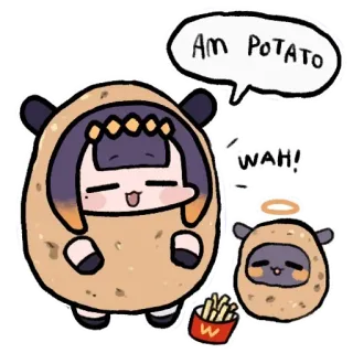 🥔 37763d39 AM POTATO
WAH! kartoffel, süß, essen, anime, cartoon, lustig whatsapp sticker