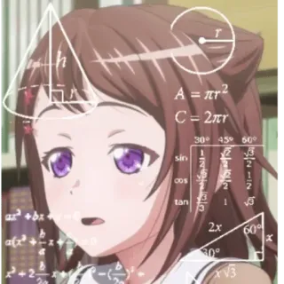🤔 07397fce A = πr²
C = 2πι
sin
tan matematica, formule, pensiero, anime, confuso telegram sticker